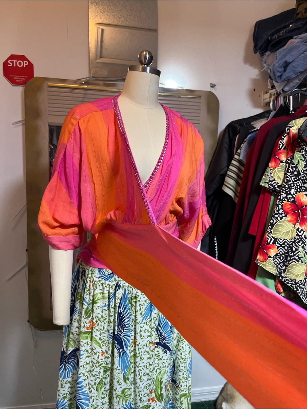 Vibrant Pink & Orange Wrap Top